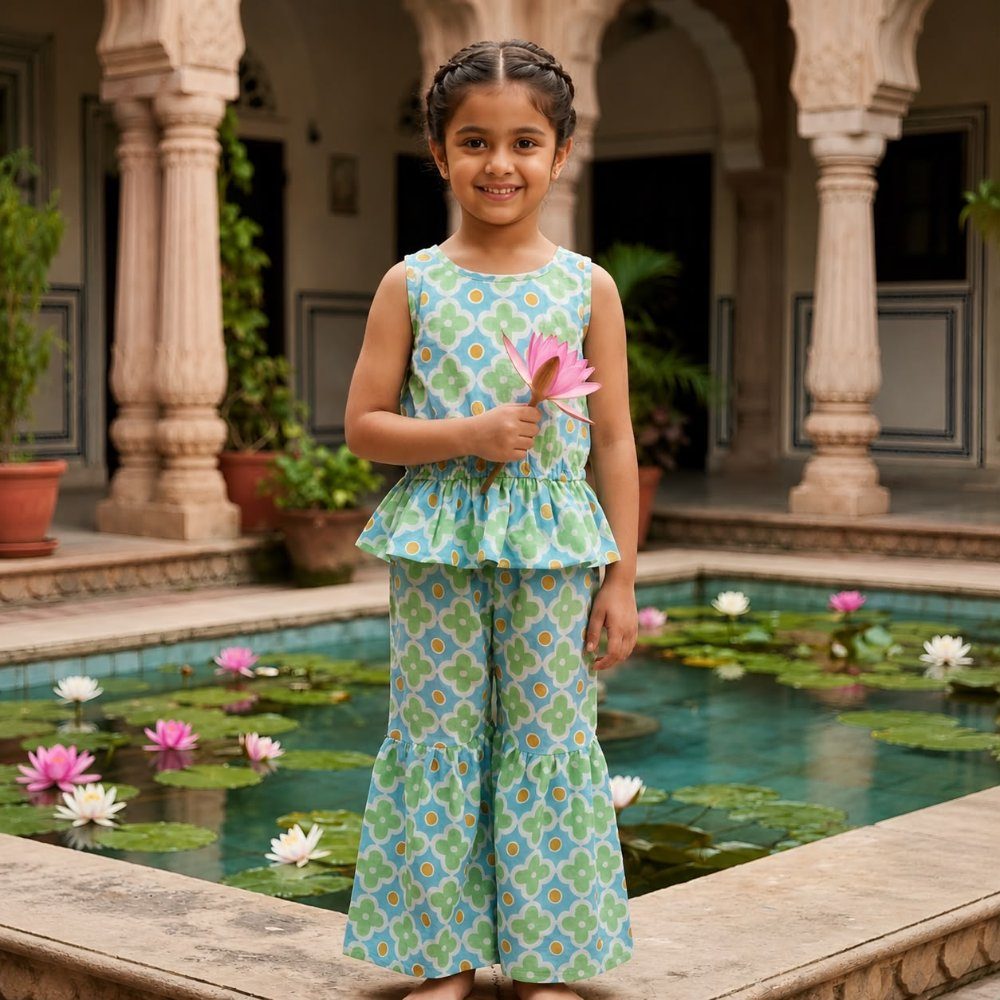 Blue and Green Motifs Co-ord