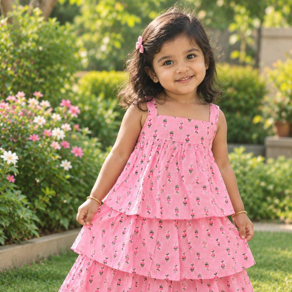 Floral frill pink frock