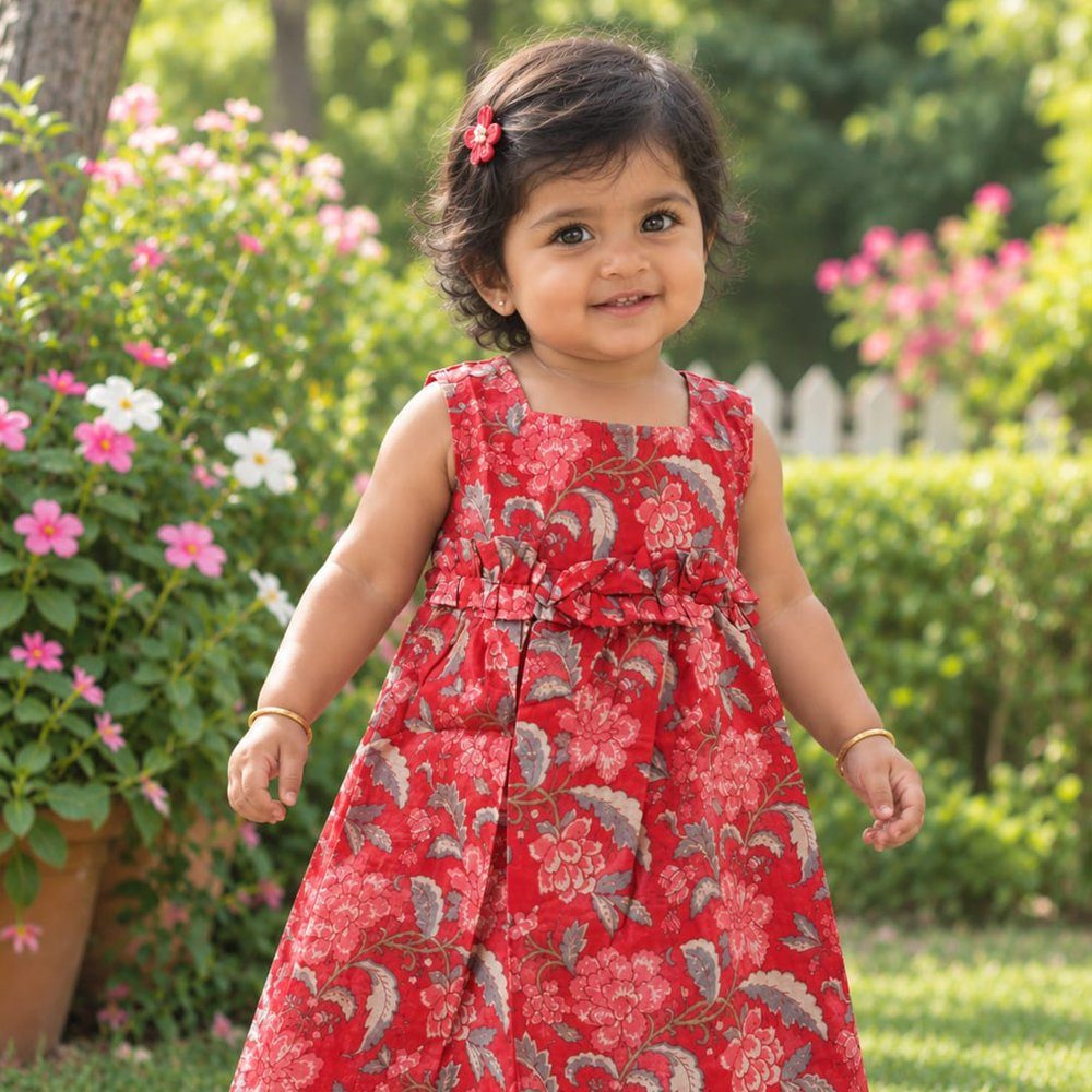 Red frill frock