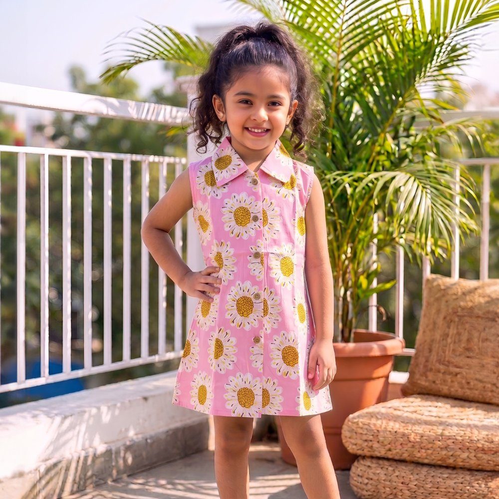Pink collared A line frock