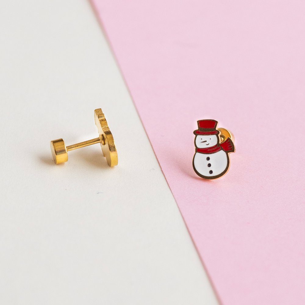 Snowman enamel earring