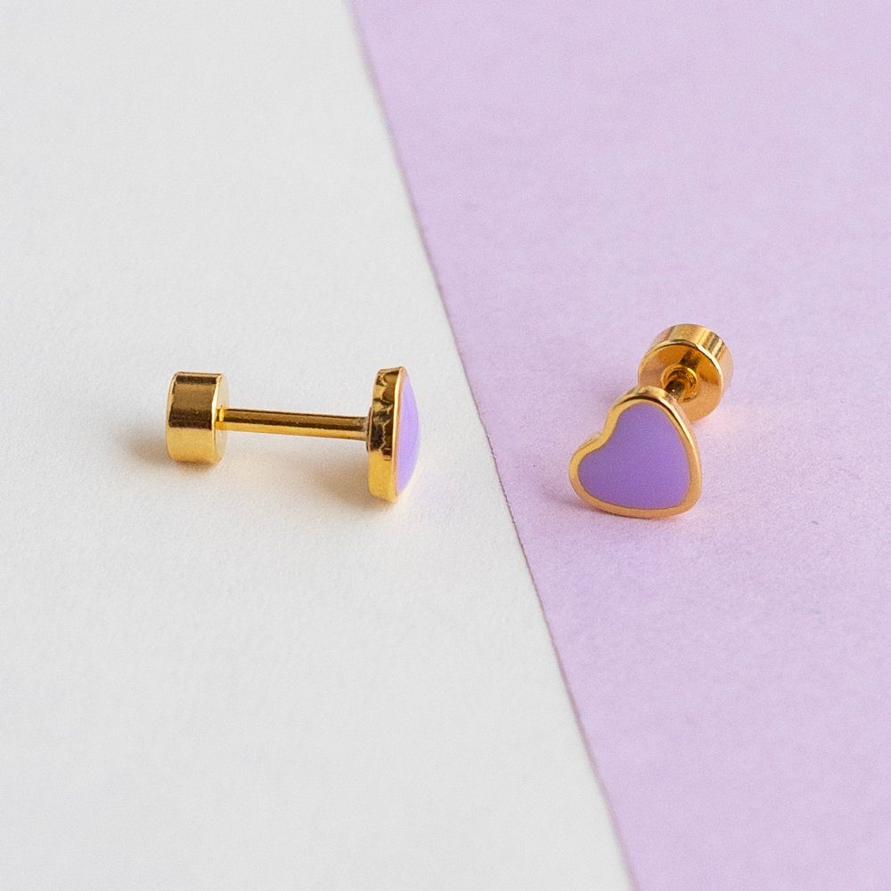 Violet heart enamel earring