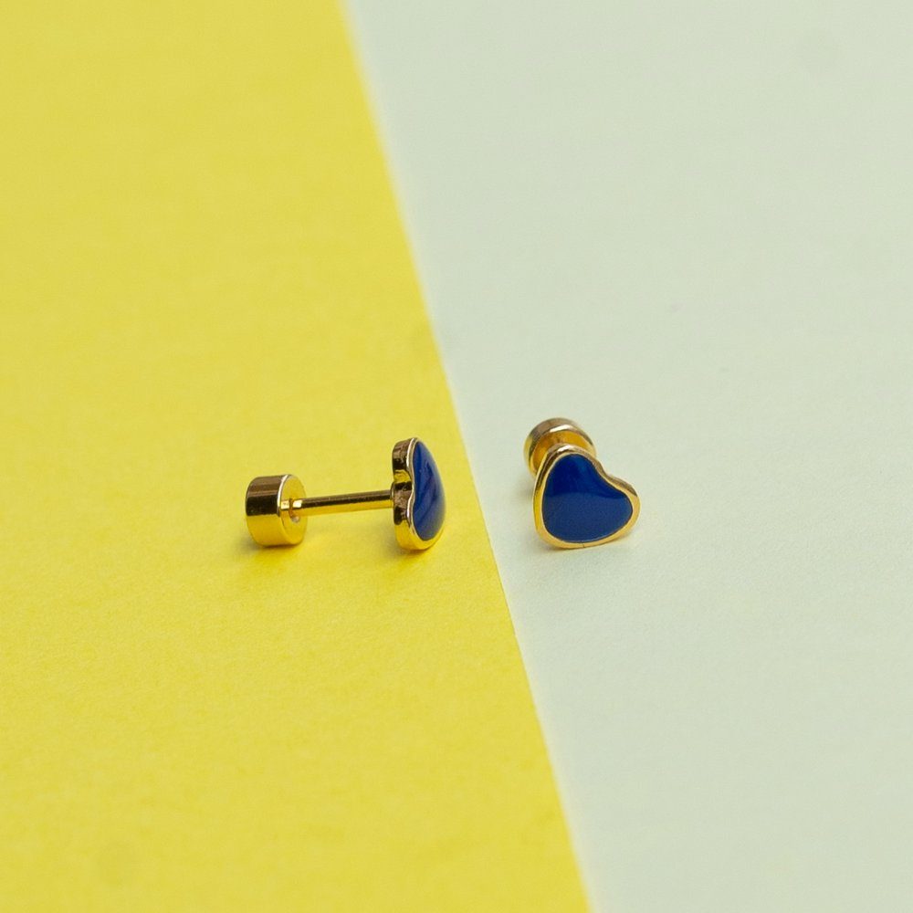 Dark blue heart enamel earring