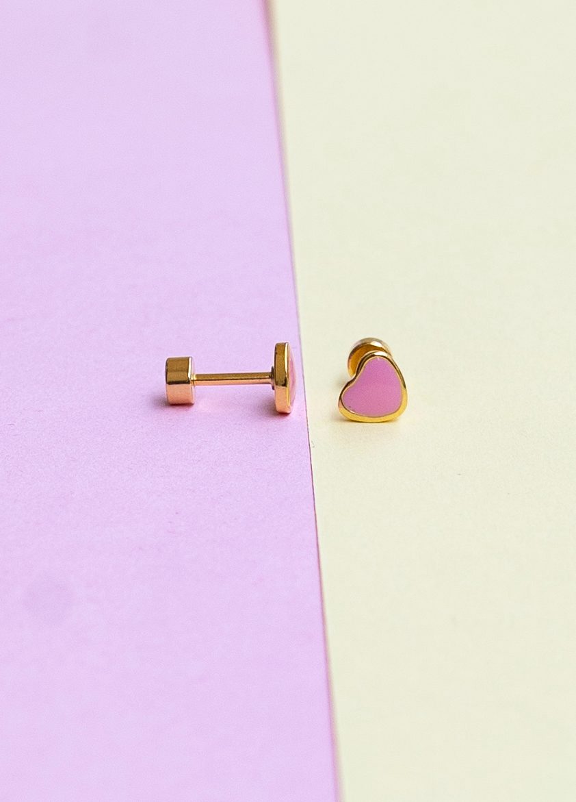 Pink heart enamel earring