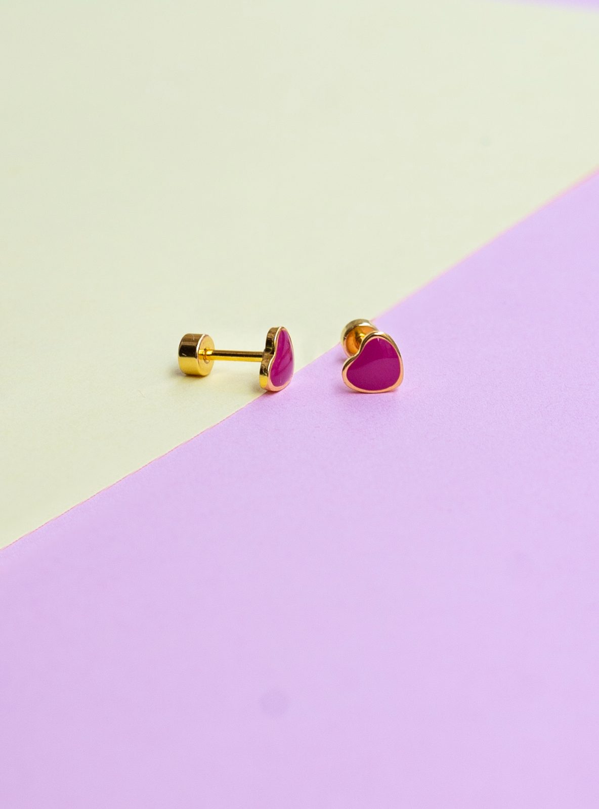 Dark pink heart enamel earring