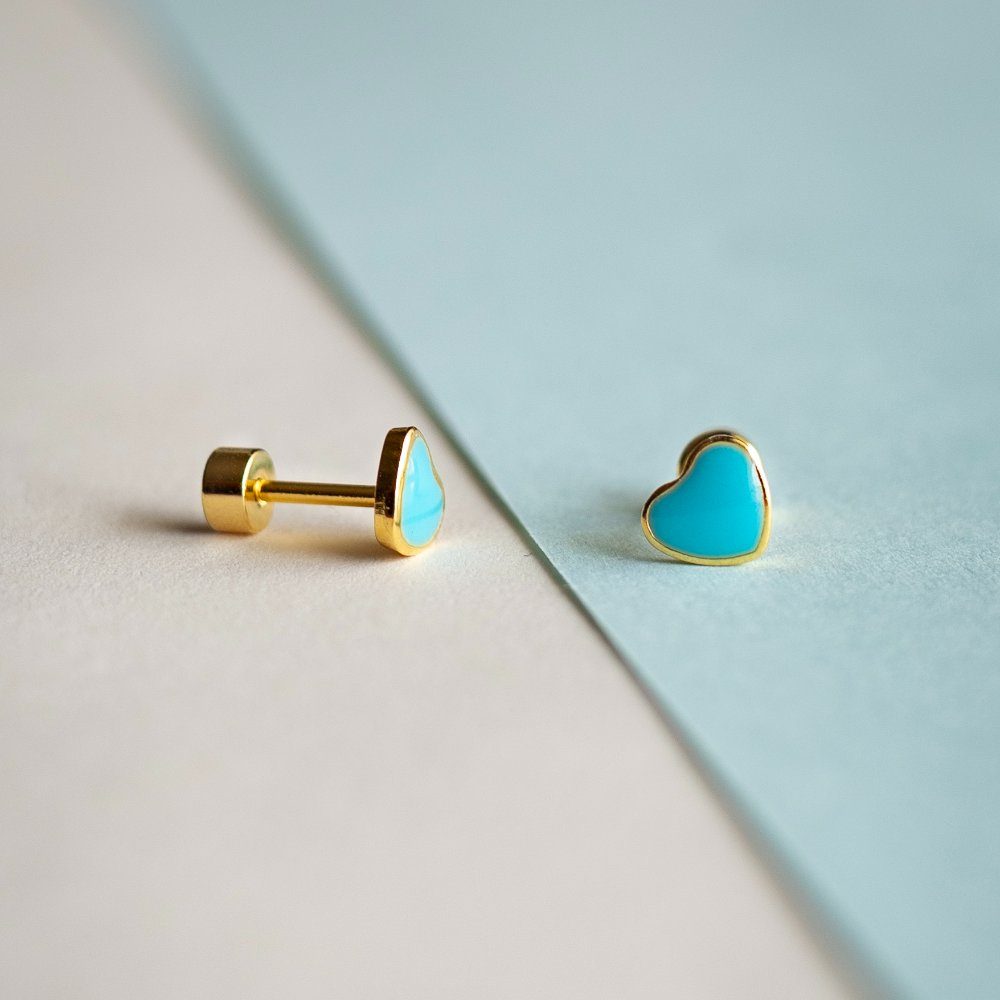 Blue heart enamel earring