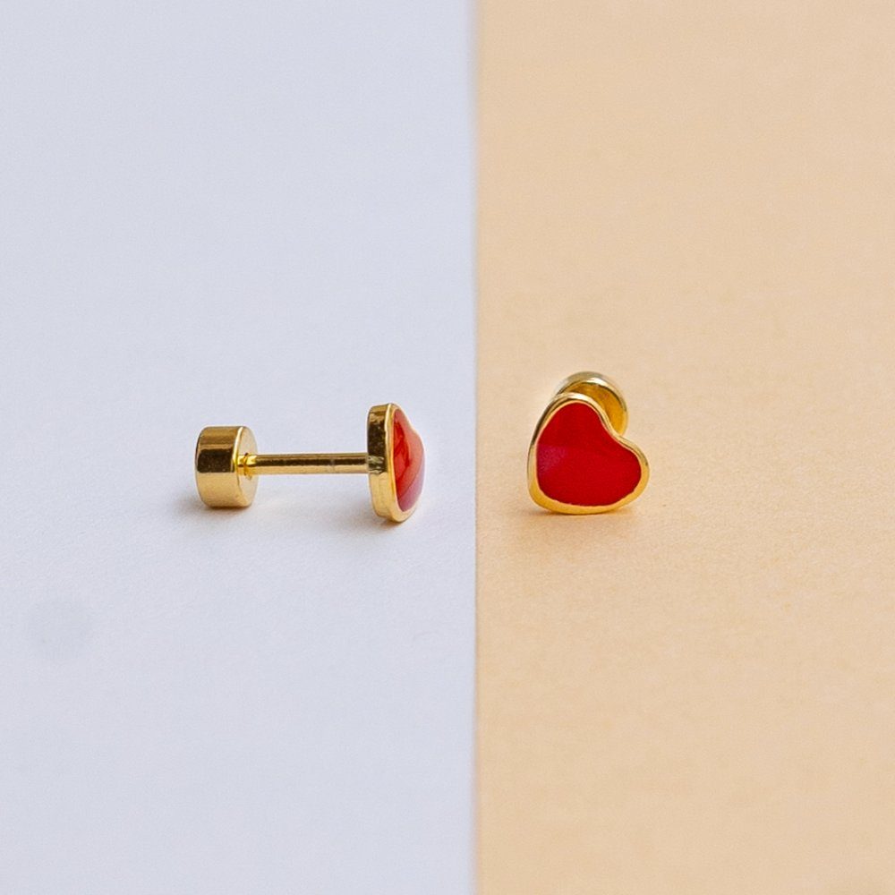 Red heart enamel earring