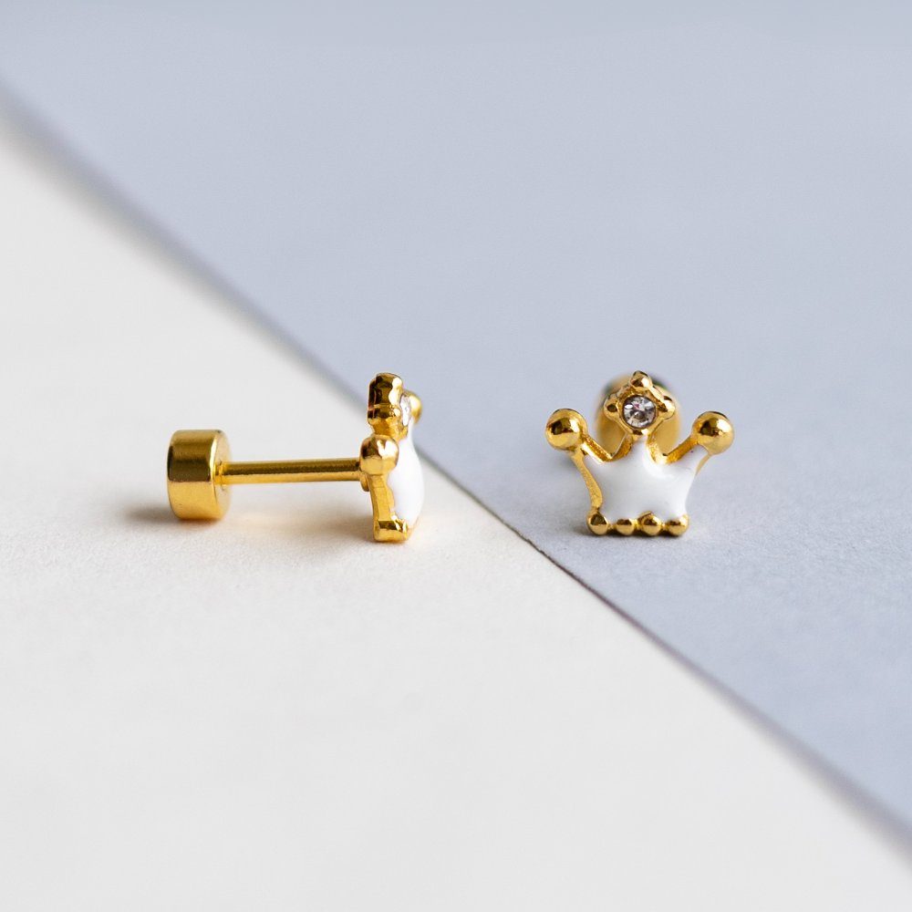 White crown enamel earring