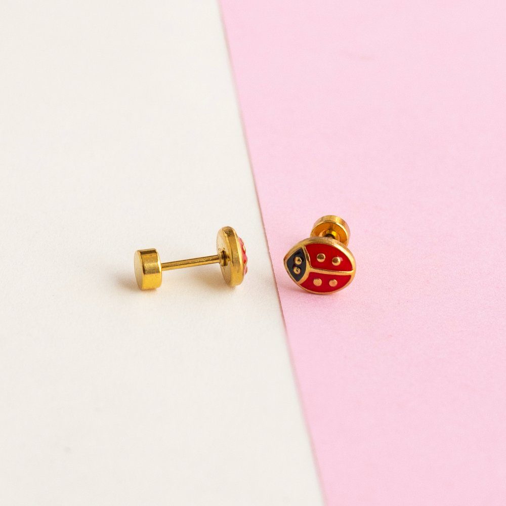 Ladybug enamel earring