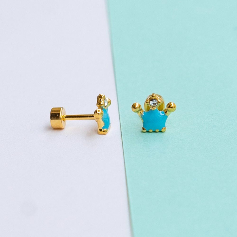 Blue crown enamel earring
