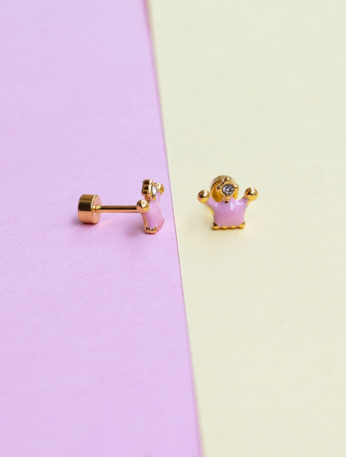 Pink crown enamel earring