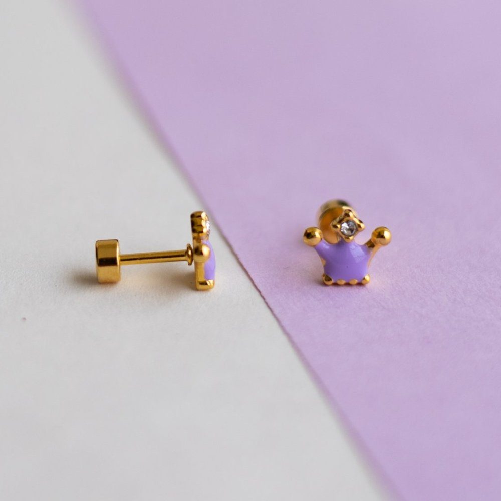 Violet crown enamel earring