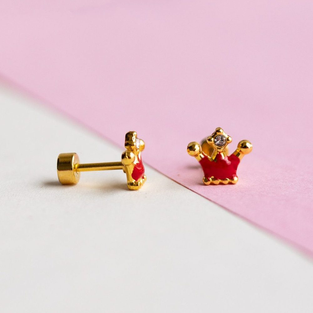 Red crown enamel earring
