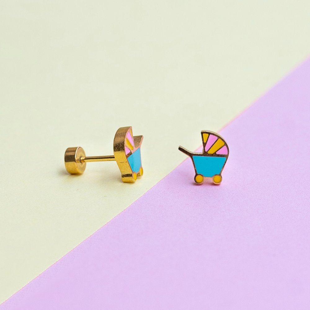 Stroller enamel earring
