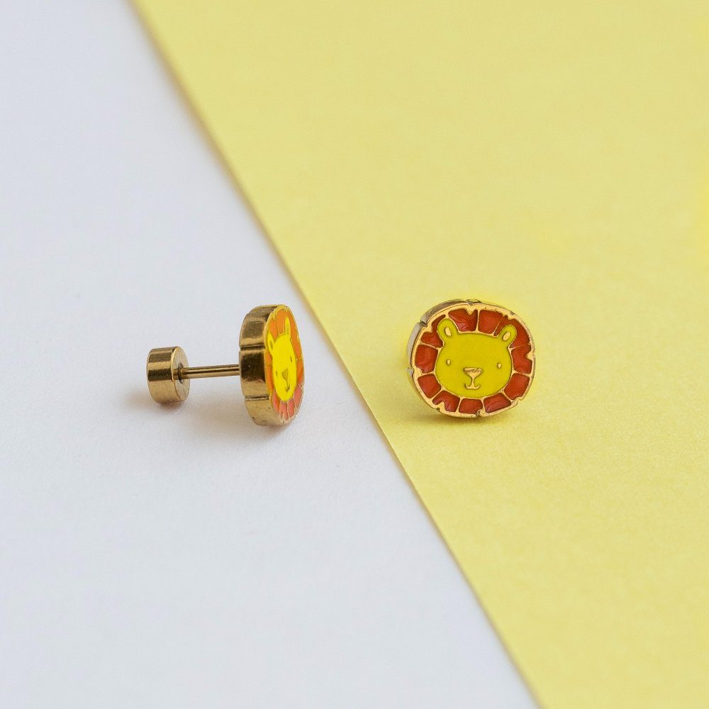 Lion enamel earring