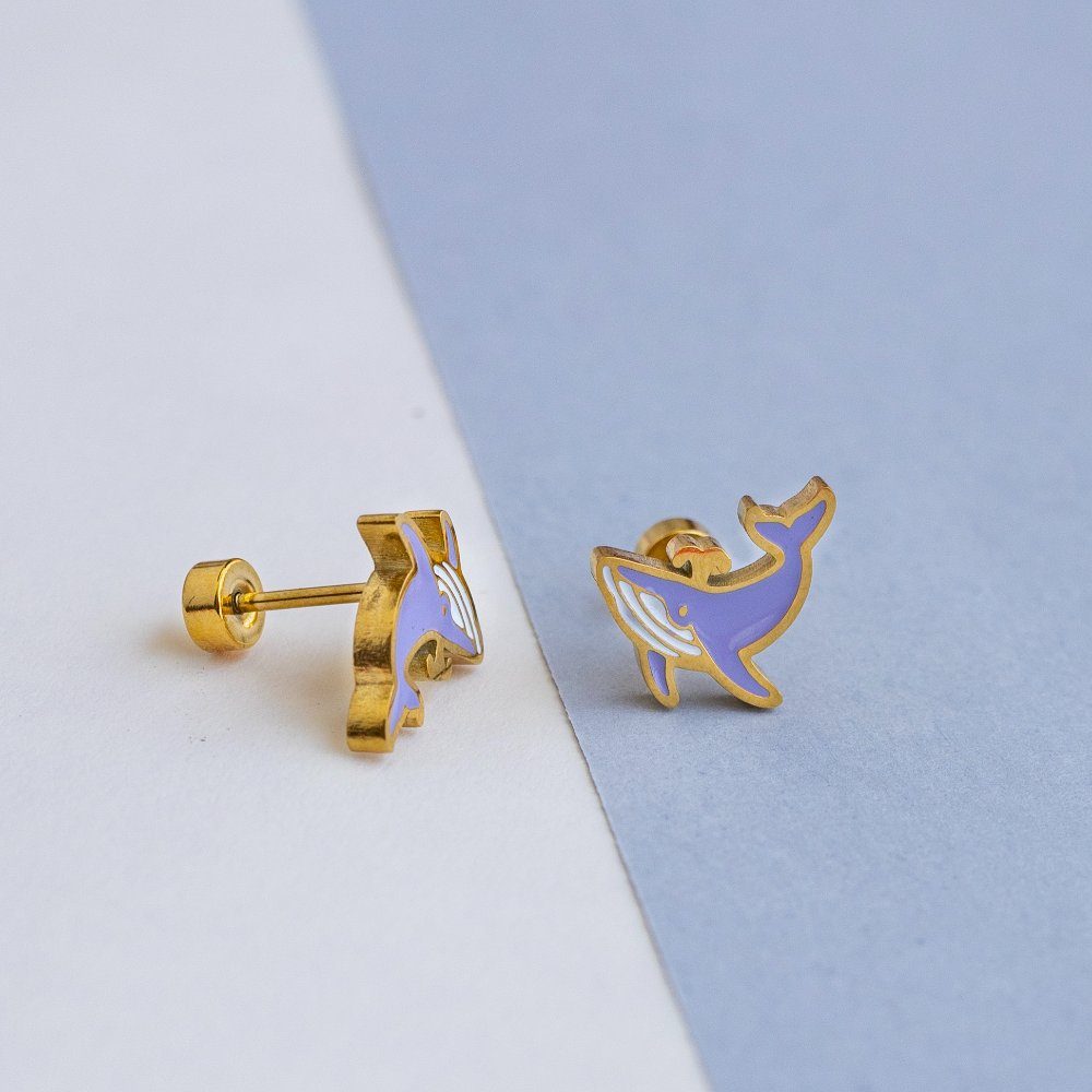 Whale enamel earring