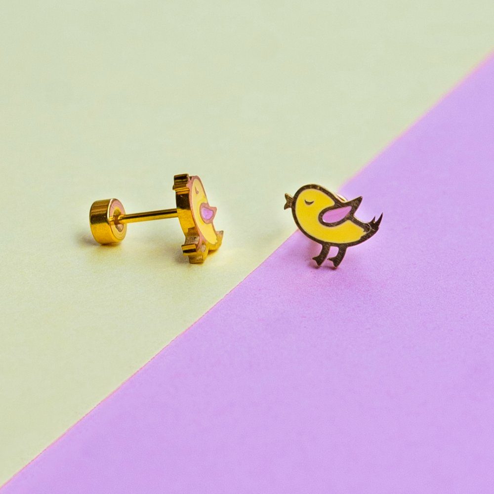 Bird enamel earring