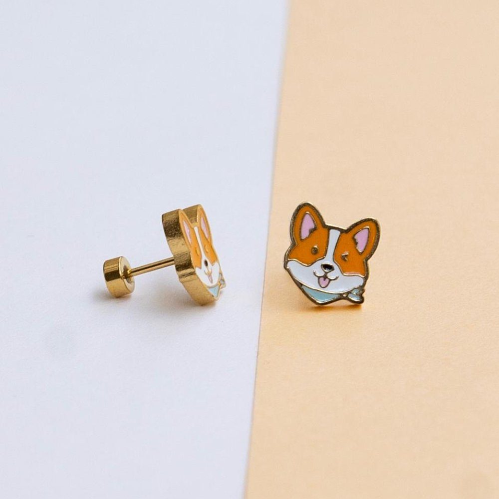 Dog enamel earring