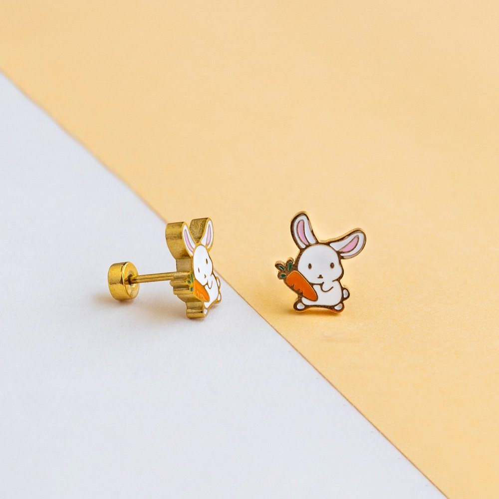 Rabbit enamel earring