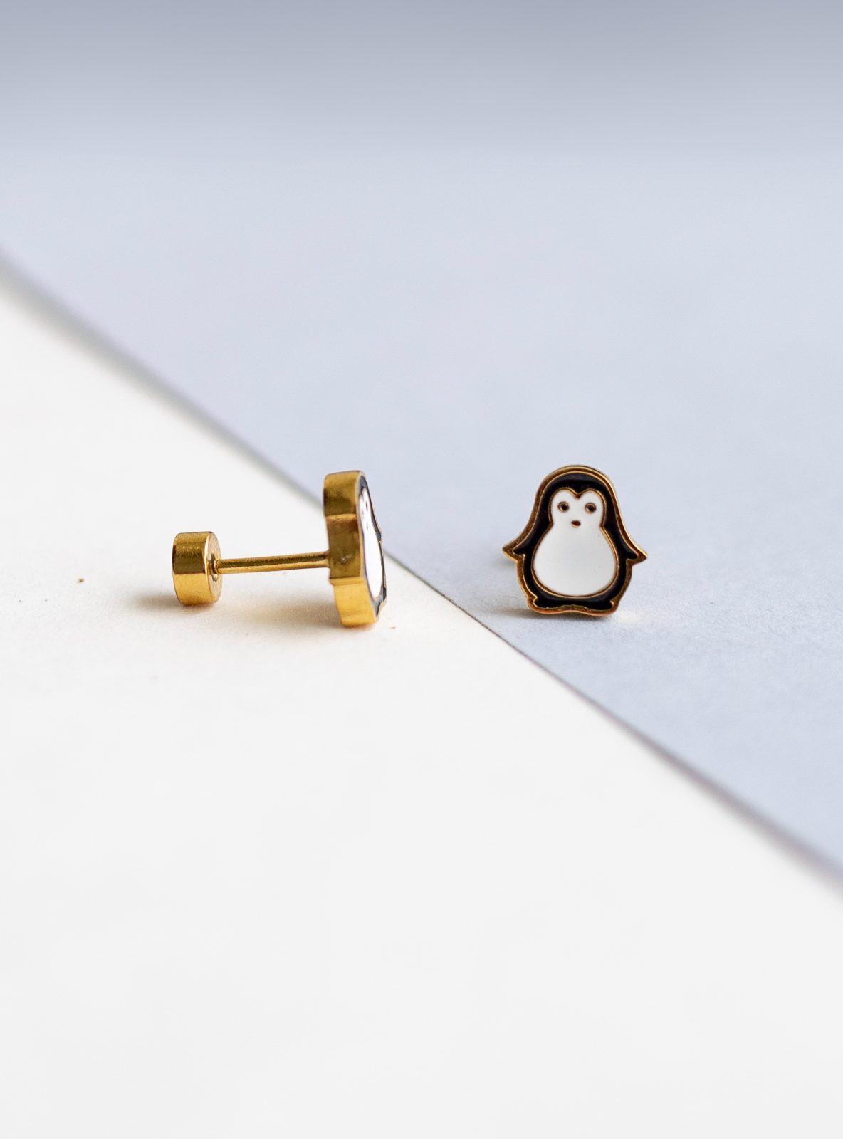 Penguin enamel earring