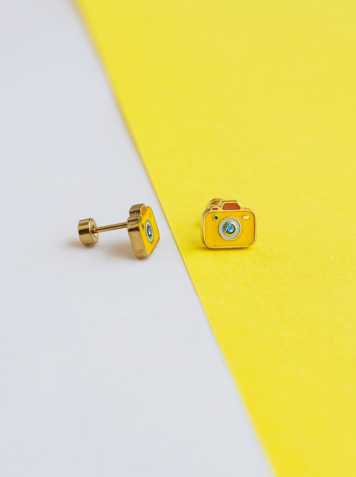 Camera enamel earring