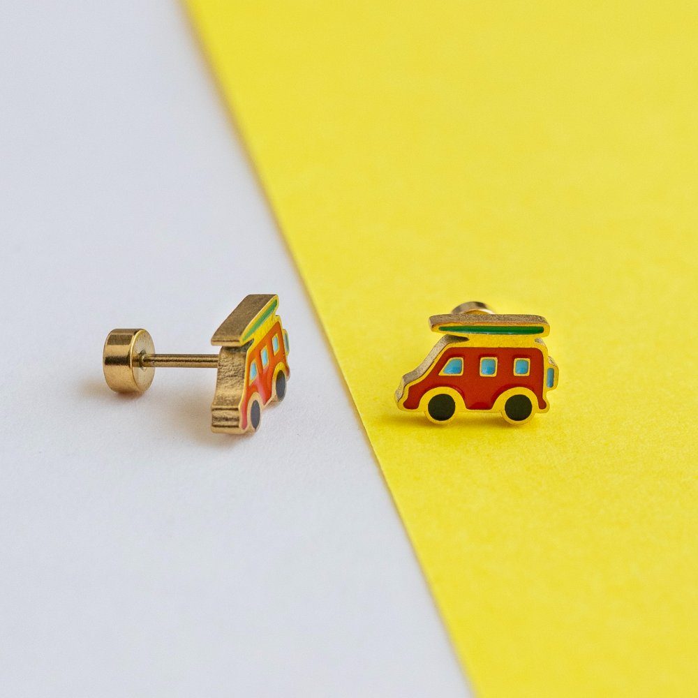 Firetruck enamel earring