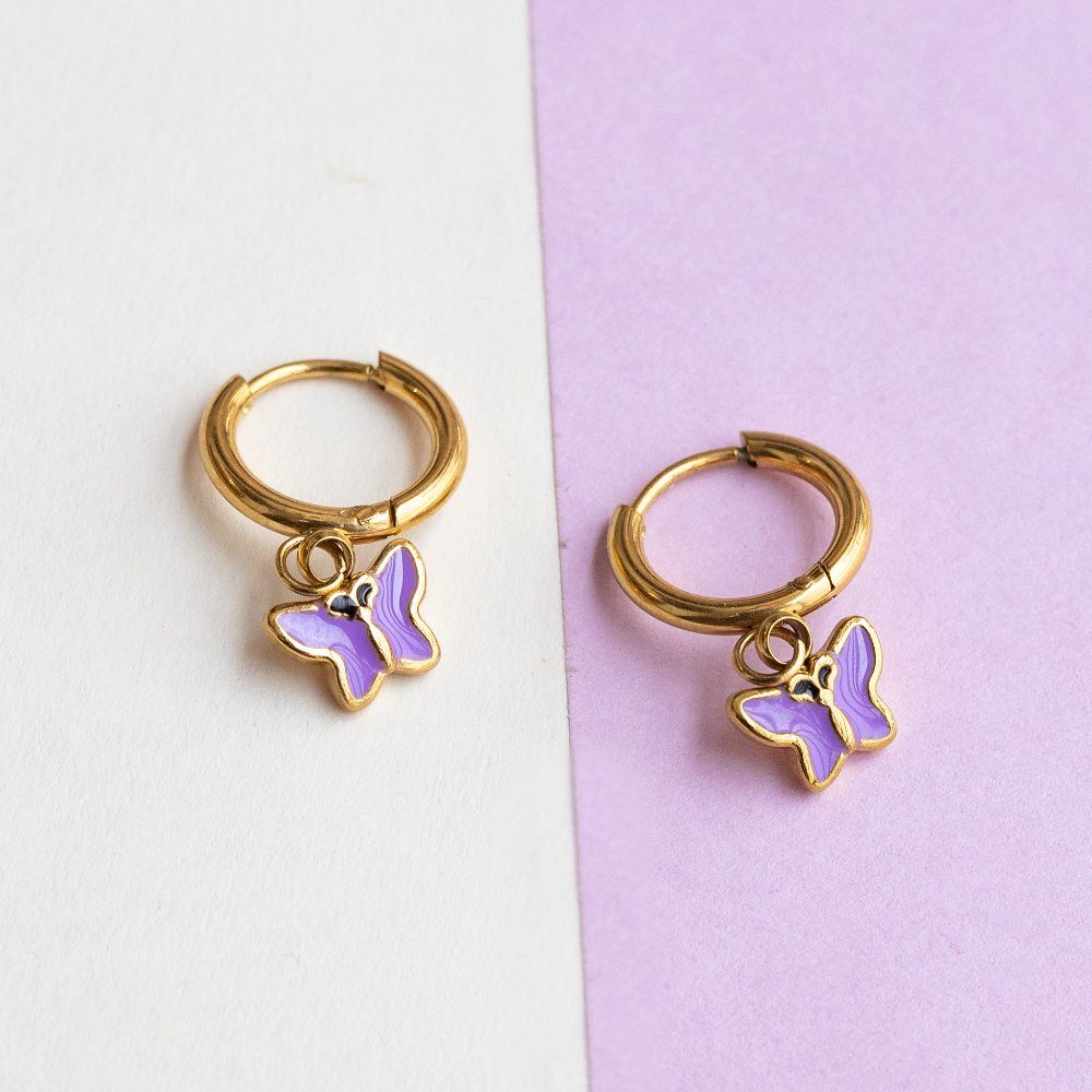 Violet butterfly hoops earring